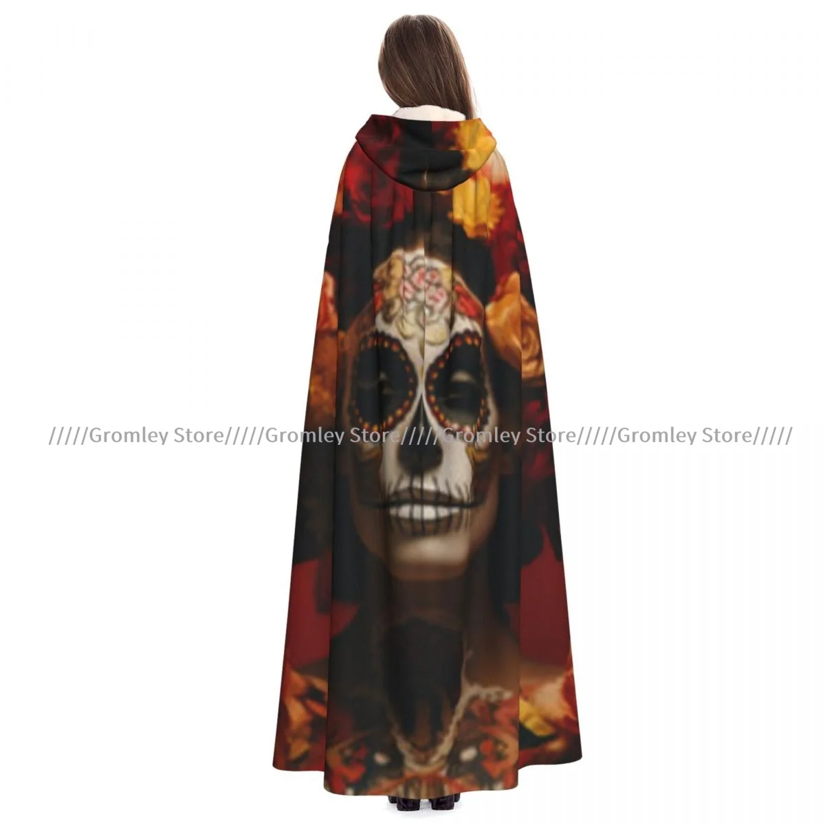 Mujer adulta con calavera maquillaje capa con capucha disfraz Medieval bruja Wicca vampiro disfraz de Halloween vestido abrigo
