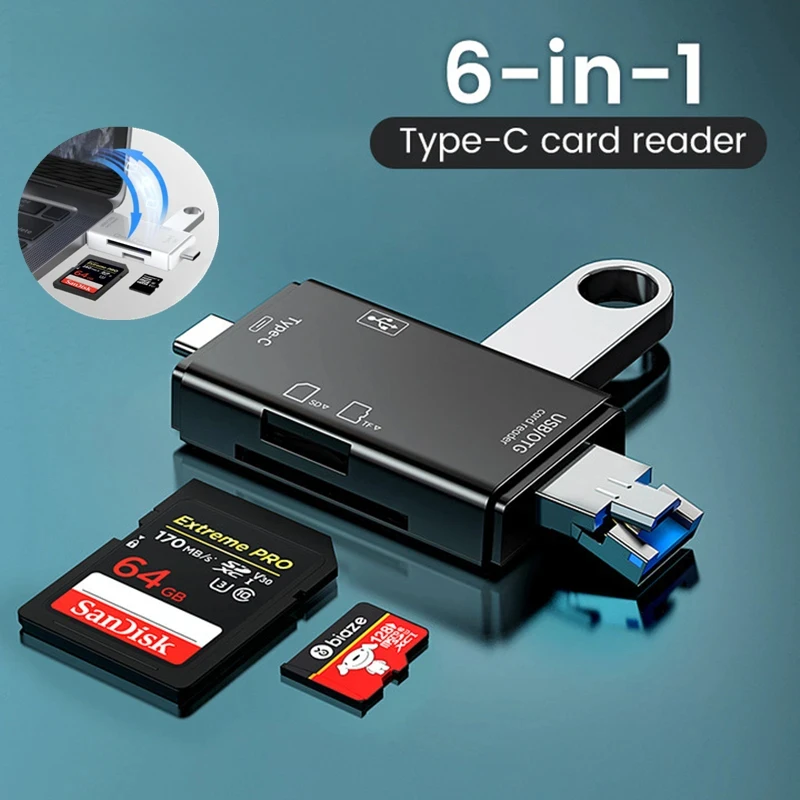 6 in 1 Multifunction OTG Type C USB Adapter Micro USB/Pen Drive/TF/SD Memory Smart Card Reader USB A To USB-C Phone Accessories