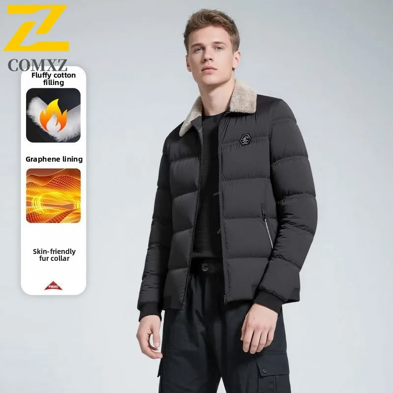 Men Graphene Lined Cotton Jacket Autumn Winter Windproof Waterproof Thermal Business Casual Stand Collar Thickened Outwear