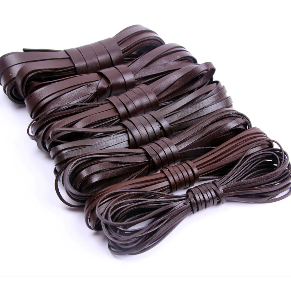 2 Meters 2-10mm Flat Genuine Leather Braid Jewelry Cord String Lace Rope DIY Necklace Bracelet Finding For Braided  Products