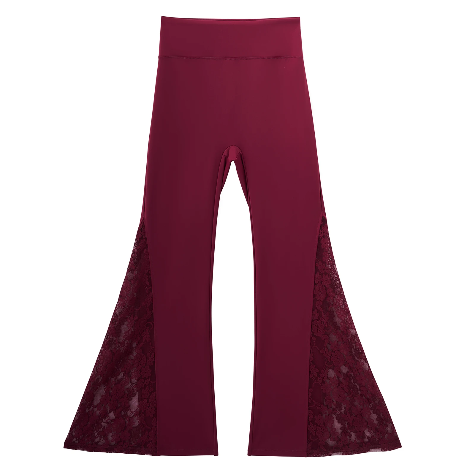 Women Punk Sexy See Through Lace Patchwork Flare Pants Streetwear High Waist Wid Leg Vintage Trousers Y2k Pants Female