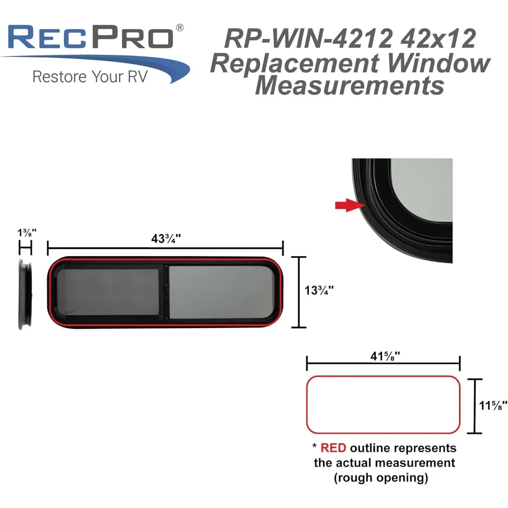 استبدال نافذة RV ذات الشريحة الأفقية على شكل دمعة، 42 عريضة × 12 عالية، مع زخرفة اختيارية 1.5 نافذة واحدة) #3