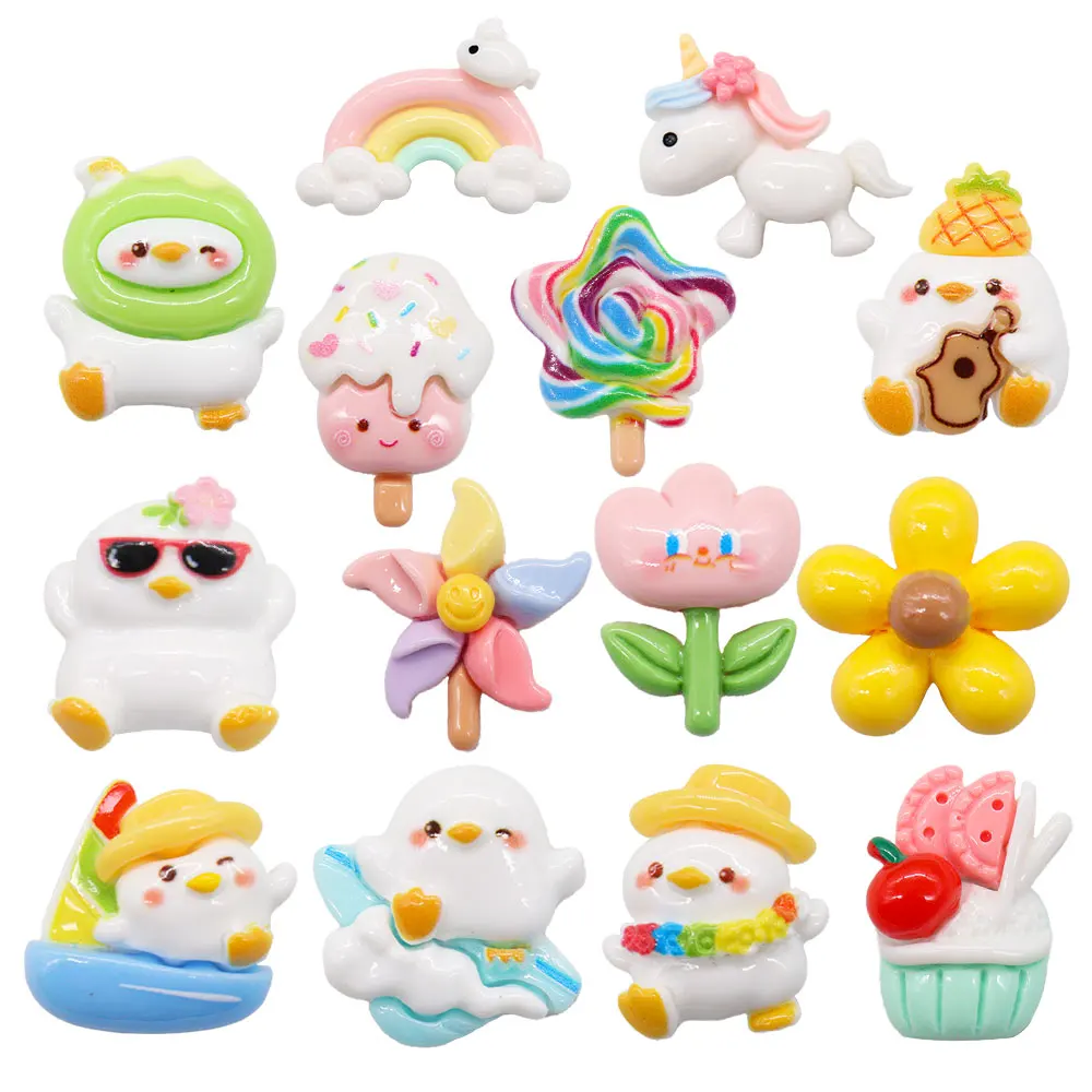 1-14PCS Resin Shoe Charms Kawaii Animal Duck Cake Flower Rainbow Ice Cream Candy Buckle Clogs Pins Hole Shoes Ornaments Slipper