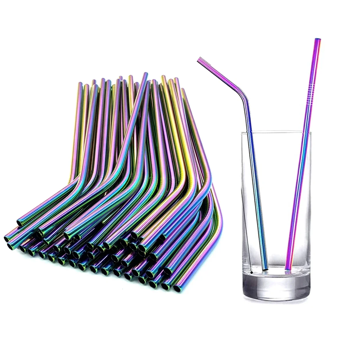 100PCS 304 Stainless Steel Straws Metal Straws Set with Cleaning Brushes Reusable Drinking Straws for Cocktail Bar Party Drinks