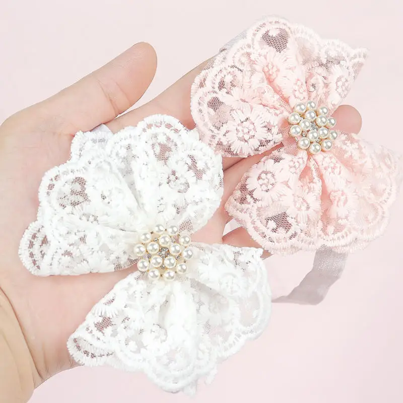 White Lace Bow Baby Headbands For Girl Cute Bowknot Hair Band Elastic Infant Turban Children Headwear Baby Hair Accessories 머리띠