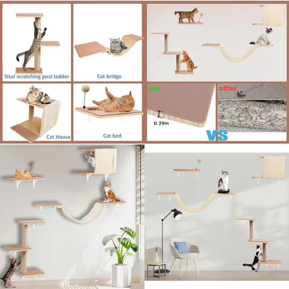 

Настенная мебель для кошек из цельного дерева с когтеточкой, гамаком, досками для прыжков, ступеньками, кондоминированием и фетровыми подушечками для кошек для кли