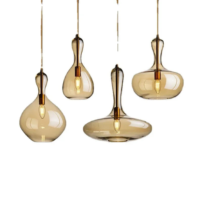 

Amber Glass LED Nordic Pendant Lights for Living Room Dining Room Kitchen Island Bar Lighting Ceiling Hanging Lamp Light Fixture