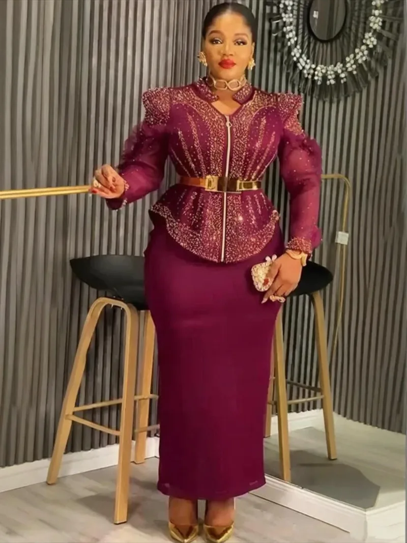 فساتين الحفلات الأفريقية مقاس كبير للنساء Dashiki ترتر عيد الميلاد Bodycon فستان طويل أنيق فساتين سهرة لحفلات الزفاف الإسلامية #1