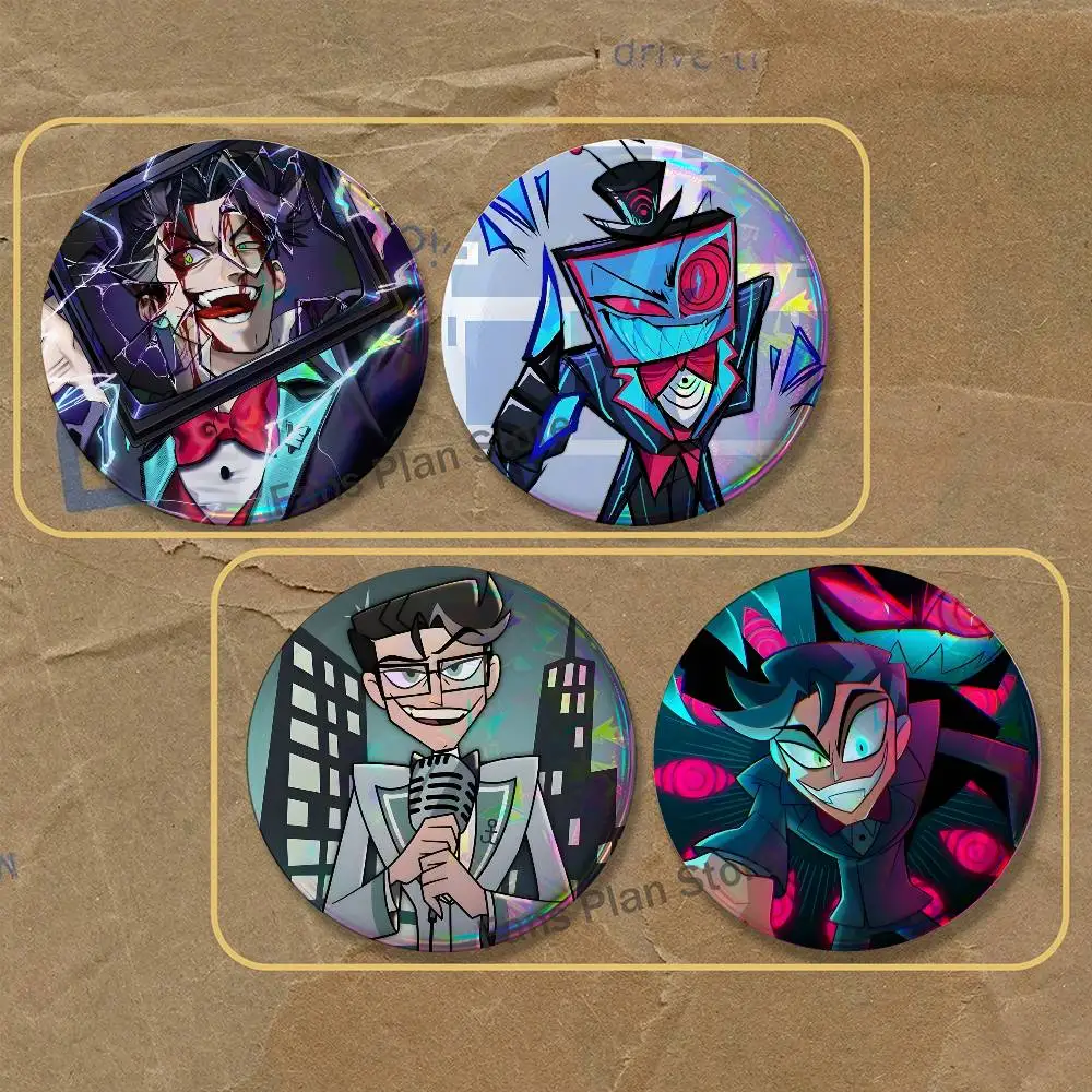 H-Hazbins H-Hotel VOX Brooches For Backpack Accessories 25,32,44,58,75mm Round Enamel Pins 2-piece Set Anime Fan Merchandise