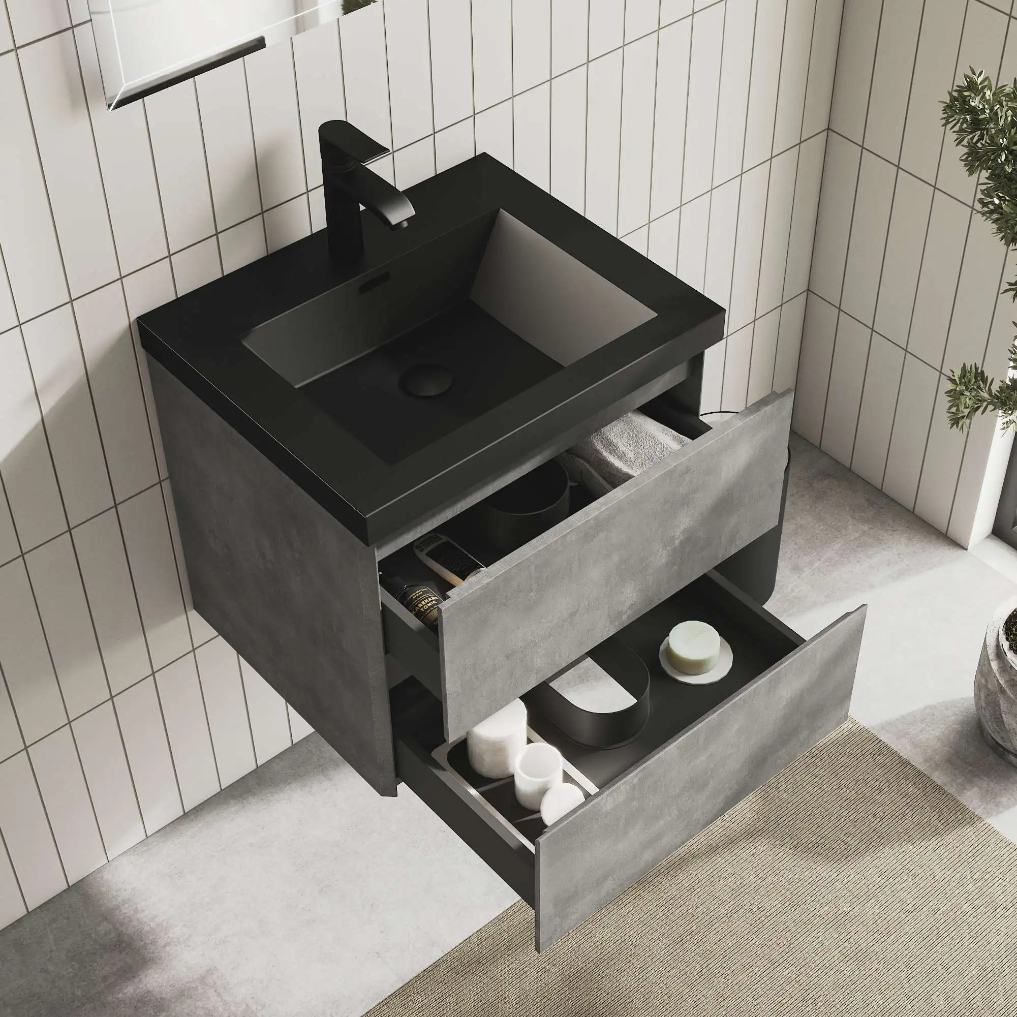 Modern Wall Mounted Bathroom Vanity Cabinet Single Sink Industrial Grey Finish for Hotel Project Wholesale
