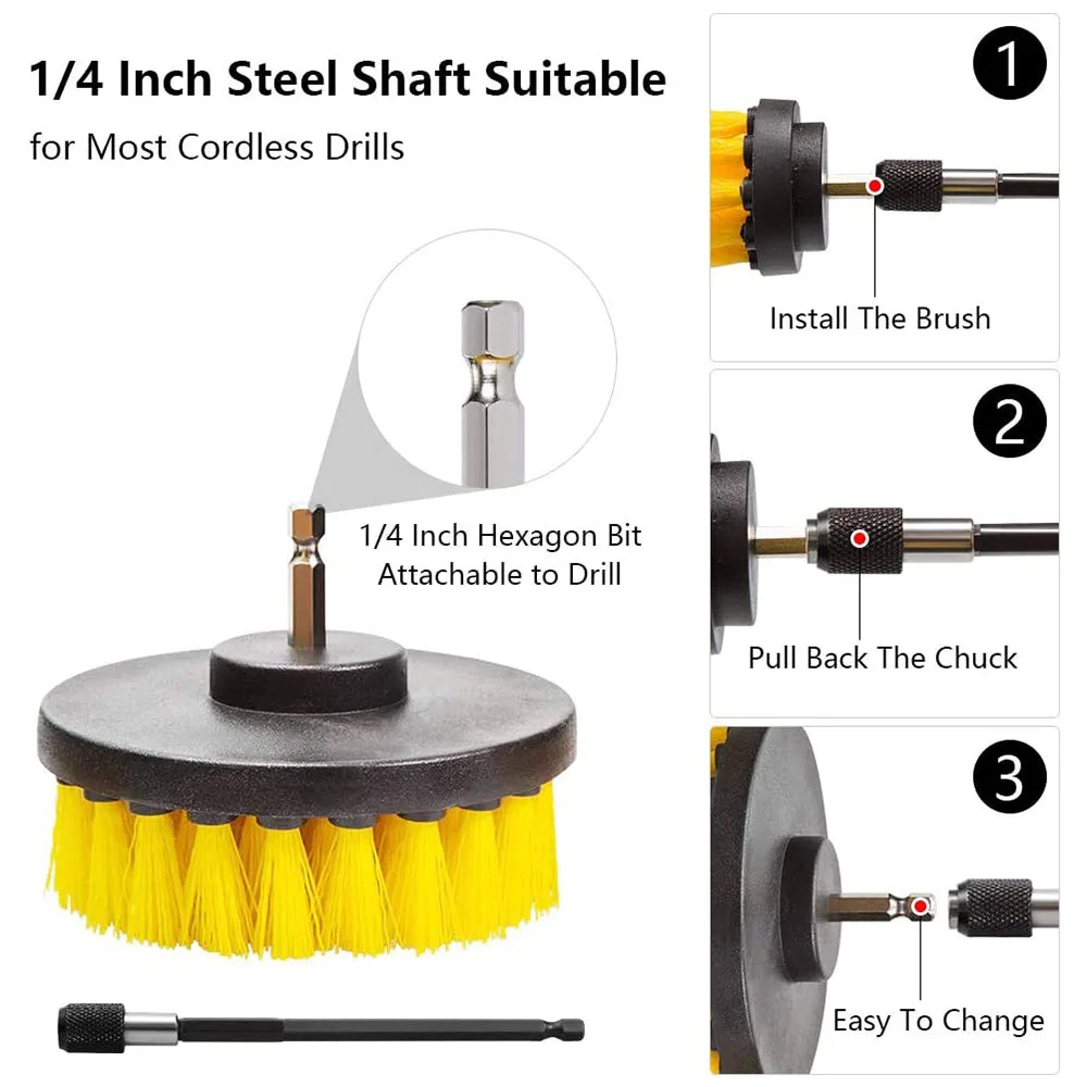 Electric Drill Brush Attachment Set All Purpose Cleaner Auto Tires Power Scrubber Wash Cleaning Brushes Kit Tile Toilet Tool