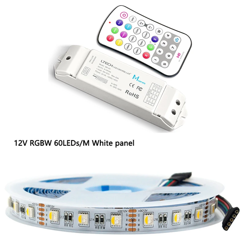 5meter(IP20) LED RGBW Strip With LTECH M8 Remote &M4-5A Wireless Receiver;12V 24V Input;5A*4CH Output LED RGB RGBW Controller