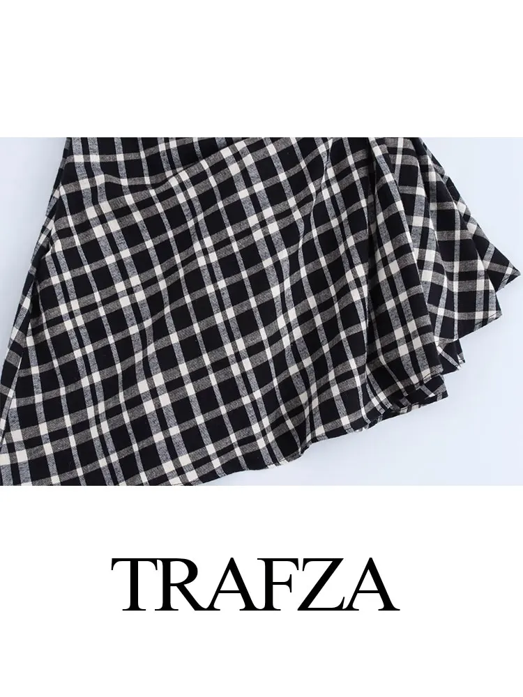 TRAFZA 2024 Summer Women Fashion Plaid Dress Sleeveless Slim Short Dresses Woman Vintage Female Mini Dress Vestidos Trendy