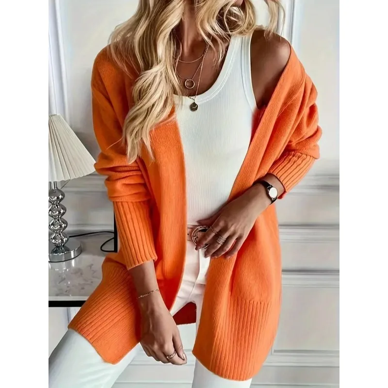 Plus Size 1XL-5XL New Women's Autumn Knitted Cardigan Solid Color Casual Loose Sweater Coats