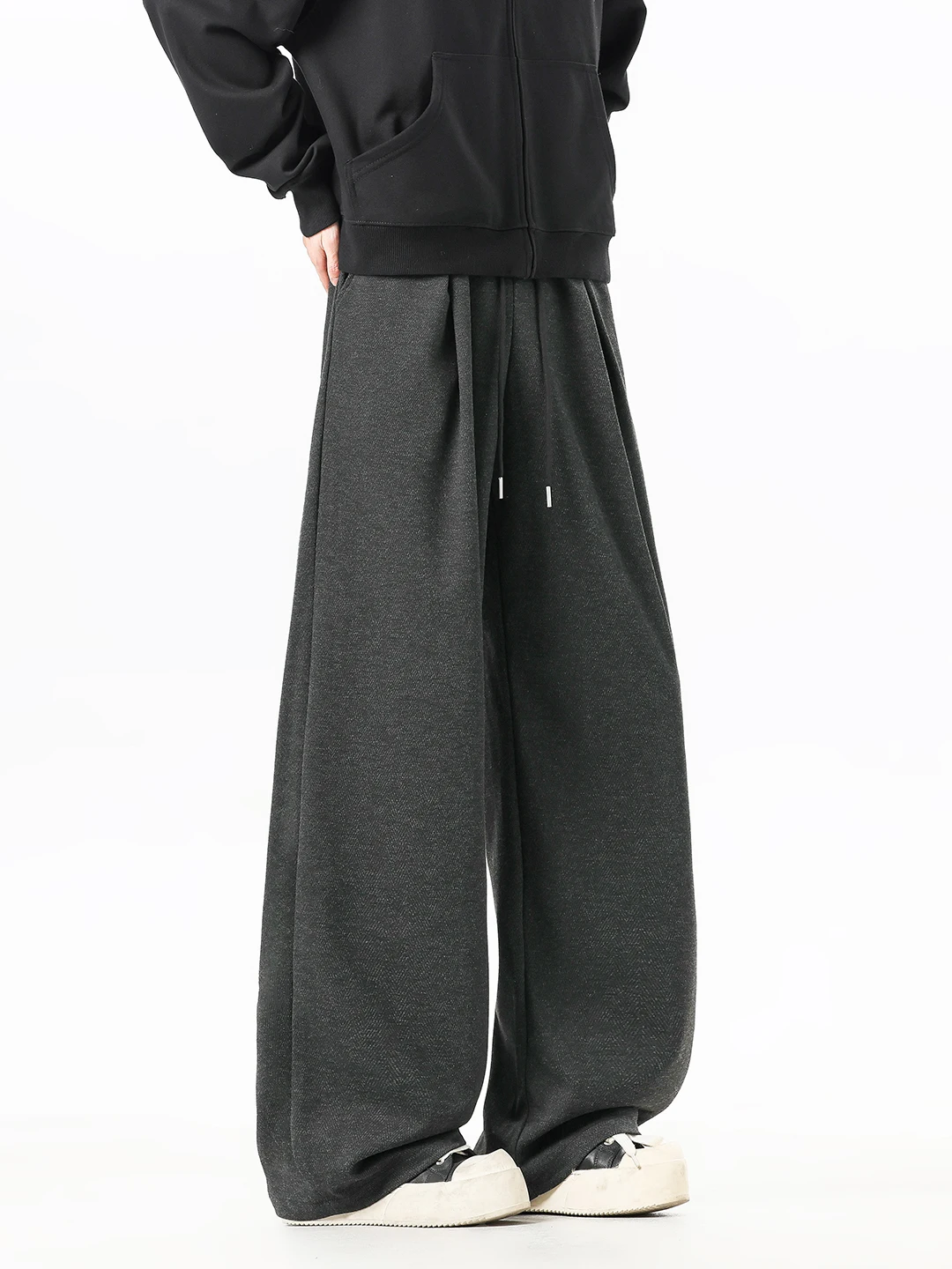 

American Sle Fce Lined Casual Pants Loose Wide Leg Trousers for Men Autumn Winter Faion Brand GPOUHO Loose Fit Elastic...