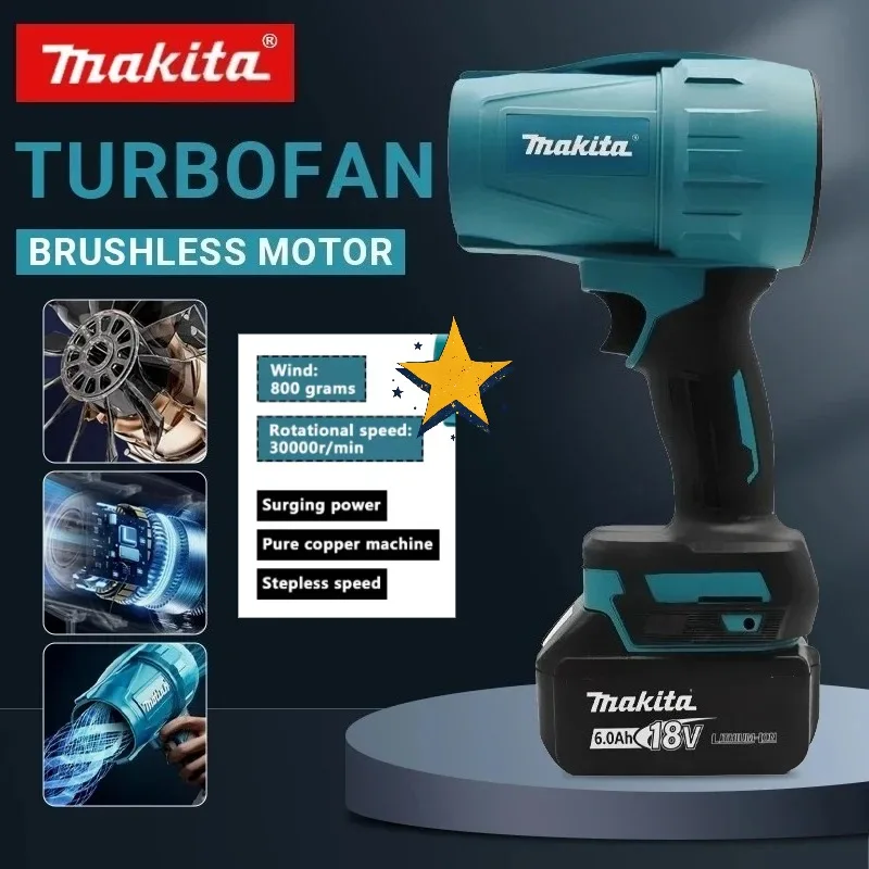 

Makita 18V 30000RPM Violent Blower Turbo Jet Fan Electric Air Duster Wind Speed Turbo Rechargeable with Light Car Cleanin Tool