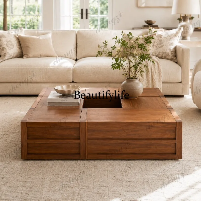 South East Asia style square solid wood coffee table living room log solid wood large board coffee table
