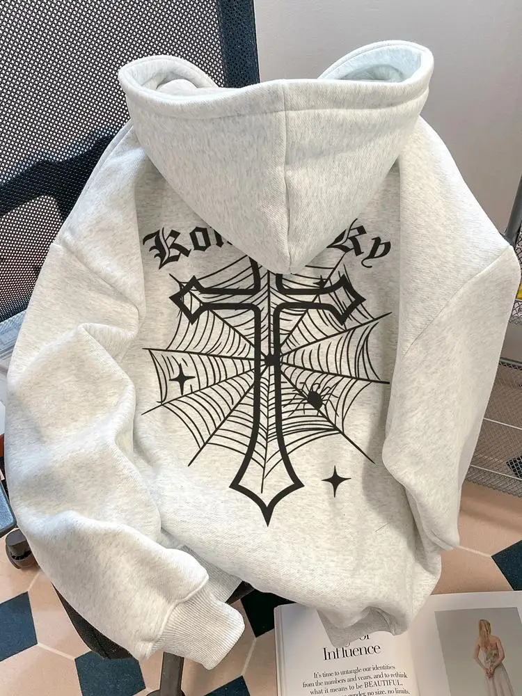 European-American high-street spider cross autumn and winter warm hoodie, casual adult men's soft multifunctional everyday wear