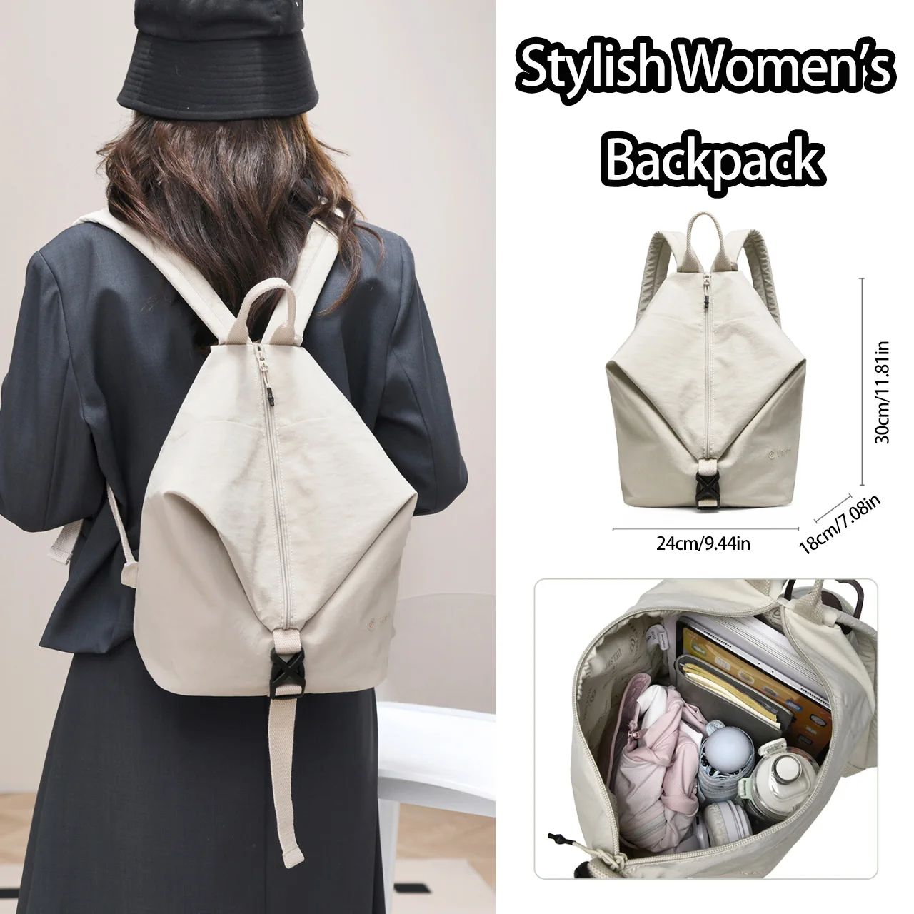 حقيبة ظهر نسائية أنيقة ذات سعة كبيرة من النايلون خفيفة الوزن ومتينة وحقيبة ظهر نسائية مخصصة للركاب #1