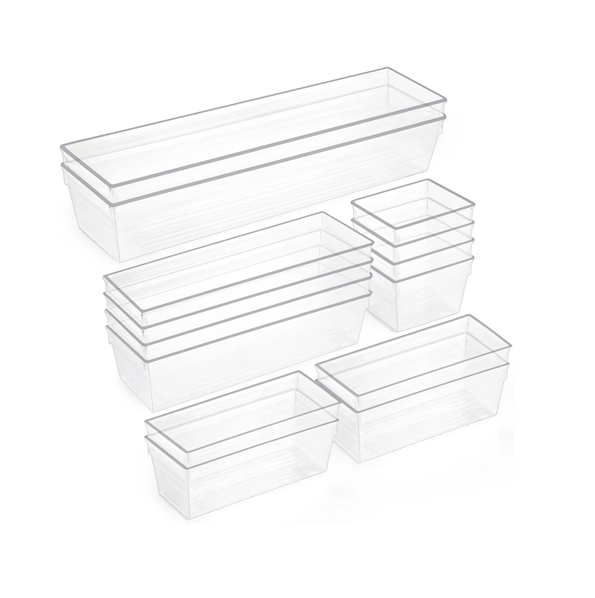 14pcs Clear Plastic Drawer Organizers Tray for Makeup Storage,4-Size Storage Organizer Divider Trays