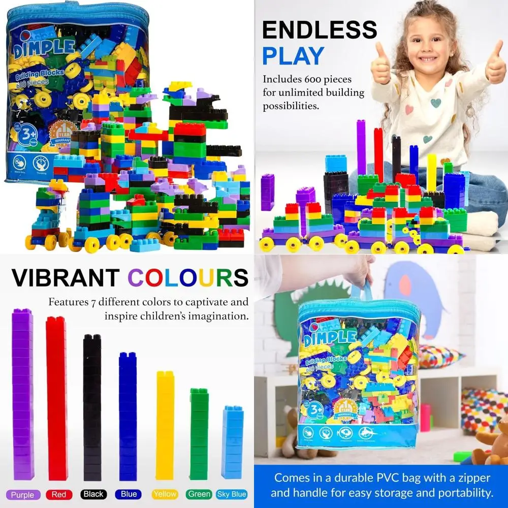 مكعبات بناء متشابكة مكونة من 600 قطعة، قابلة للتكديس، متعددة الألوان، آمنة وغير سامة من البلاستيك للأطفال الصغار والأطفال من سن 3 سنوات