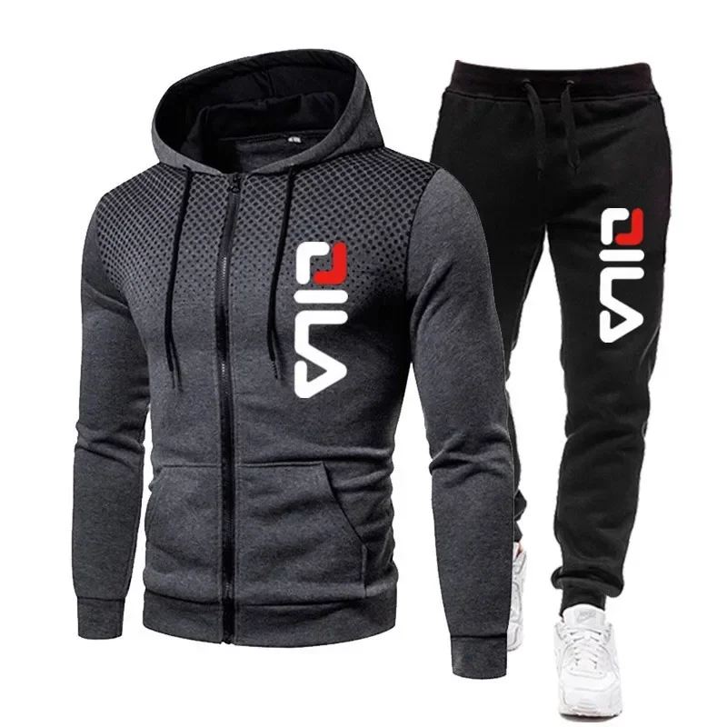 Conjunto de ropa deportiva de dos piezas para hombre, chaquetas y pantalones cálidos, abrigos con cremallera, sudaderas con capucha para exteriores,