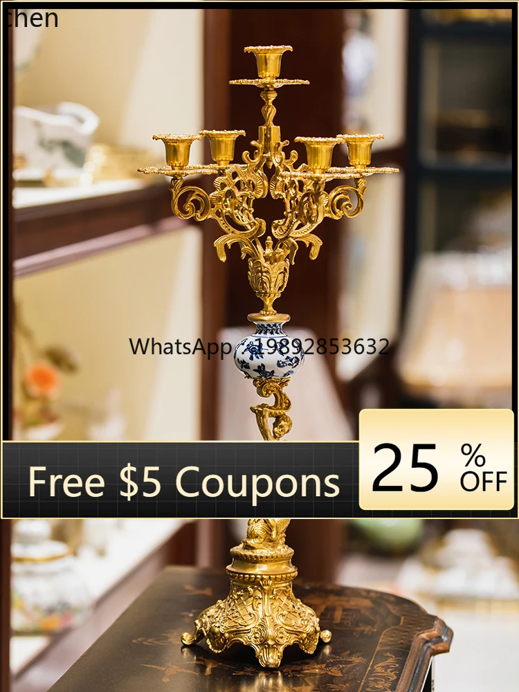 

Retro Multi-Head Candle Holder Classical Romantic Candlelight Dining Table Side Cabinet Ornament Desktop Decoration Copper