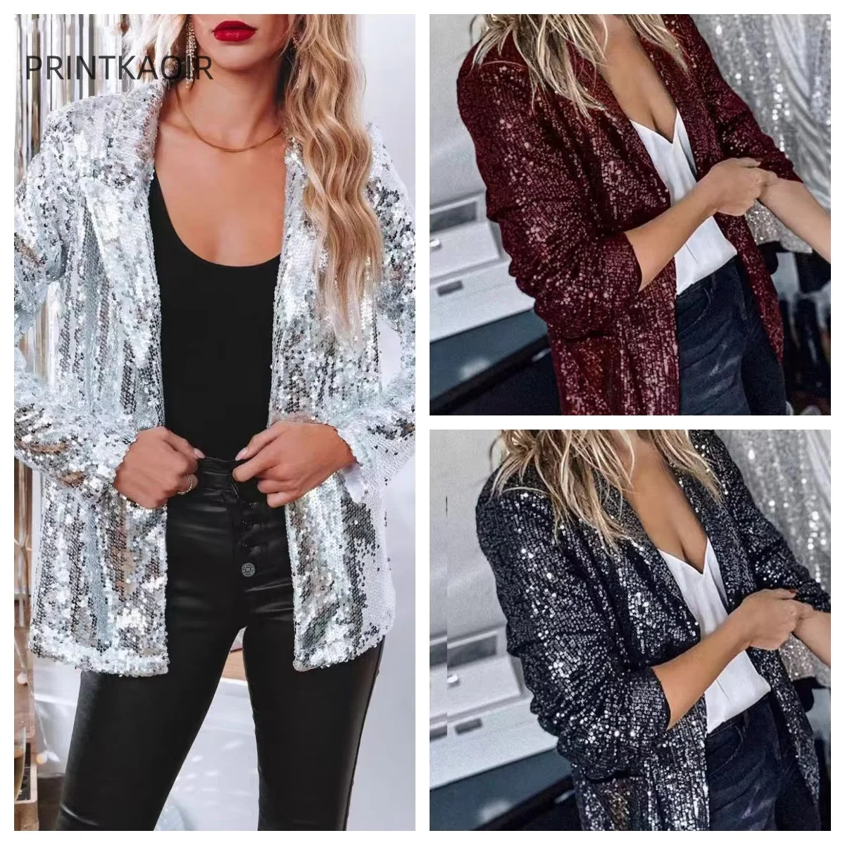 

Pink Sequins Womens Suit Jackets Shiny Evening Party Wear Jacket Outerwear Long Sleeve Women's Glitter Lapel Suit Coat Women