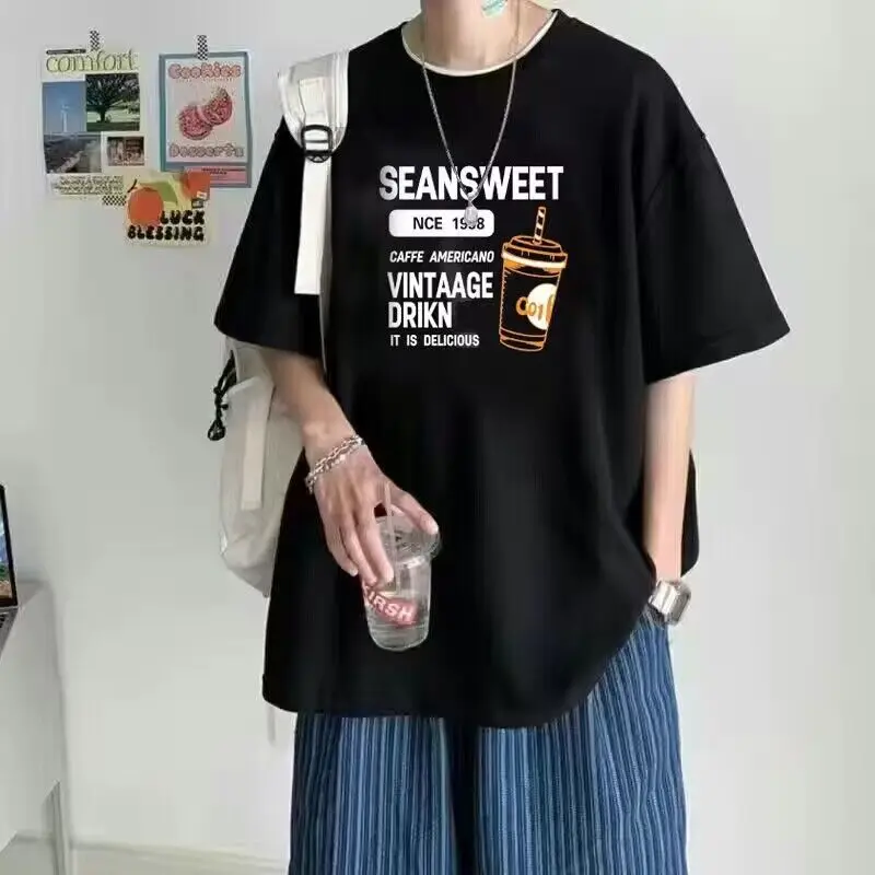 

Street Casual Loose All-match Tops Tees Men's Summer New Short Sleeve Letter Printing Trend T Shirts Fashion Korean Men Clothing