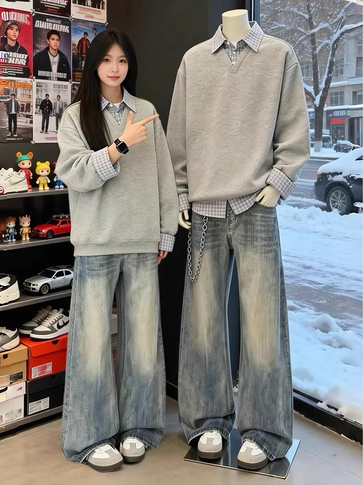 

Мужские джинсы Blue Waed с бамбуковой текстурой, весенние, прямые, свободные, широкие брюки, Cleanfit, микро-клеш, с эффектом потертости