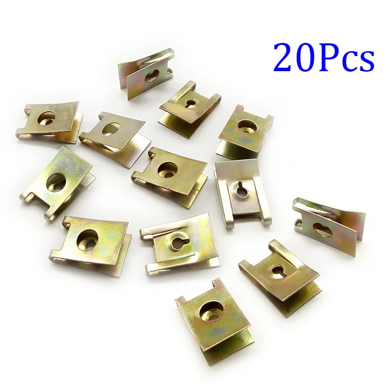 

20x Car Screw Base U-Type Mount Fastener Clips Motor For Fender- Bumper Protection Metal Clips Guard Plate Clamp