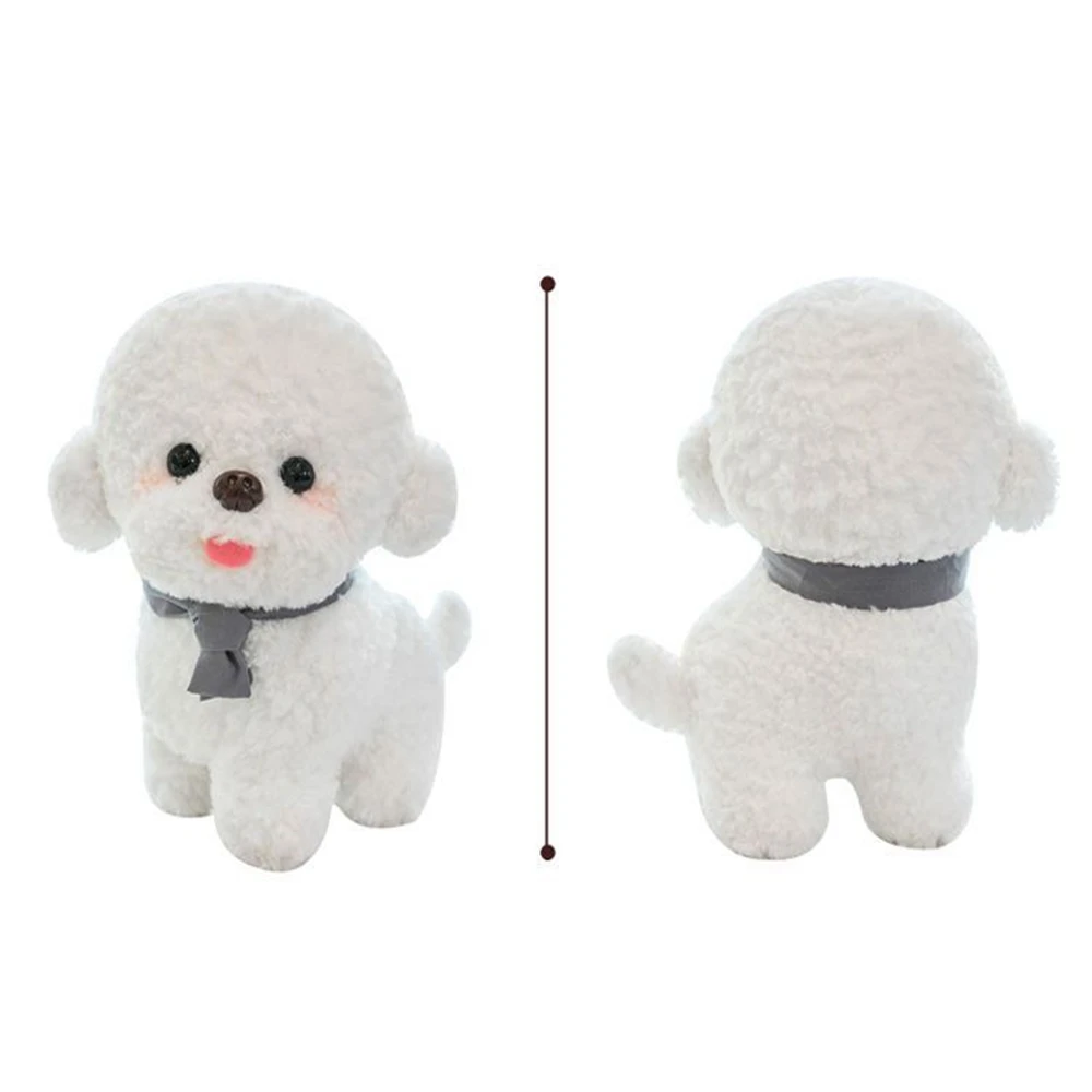 25cm Artificial White Bichon Bear Plush Toy Gray Sitting And Standing Scarf Kawaii Teddy Dog Animal Doll Festival Gifts