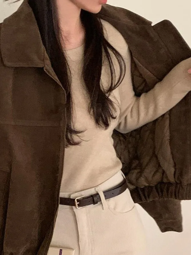 Rétro Hong Kong Sle ort femmes Jaet Thiened chaud coton daim hiver vêtements d'extérieur Chic coréen coupe ample longue Sve