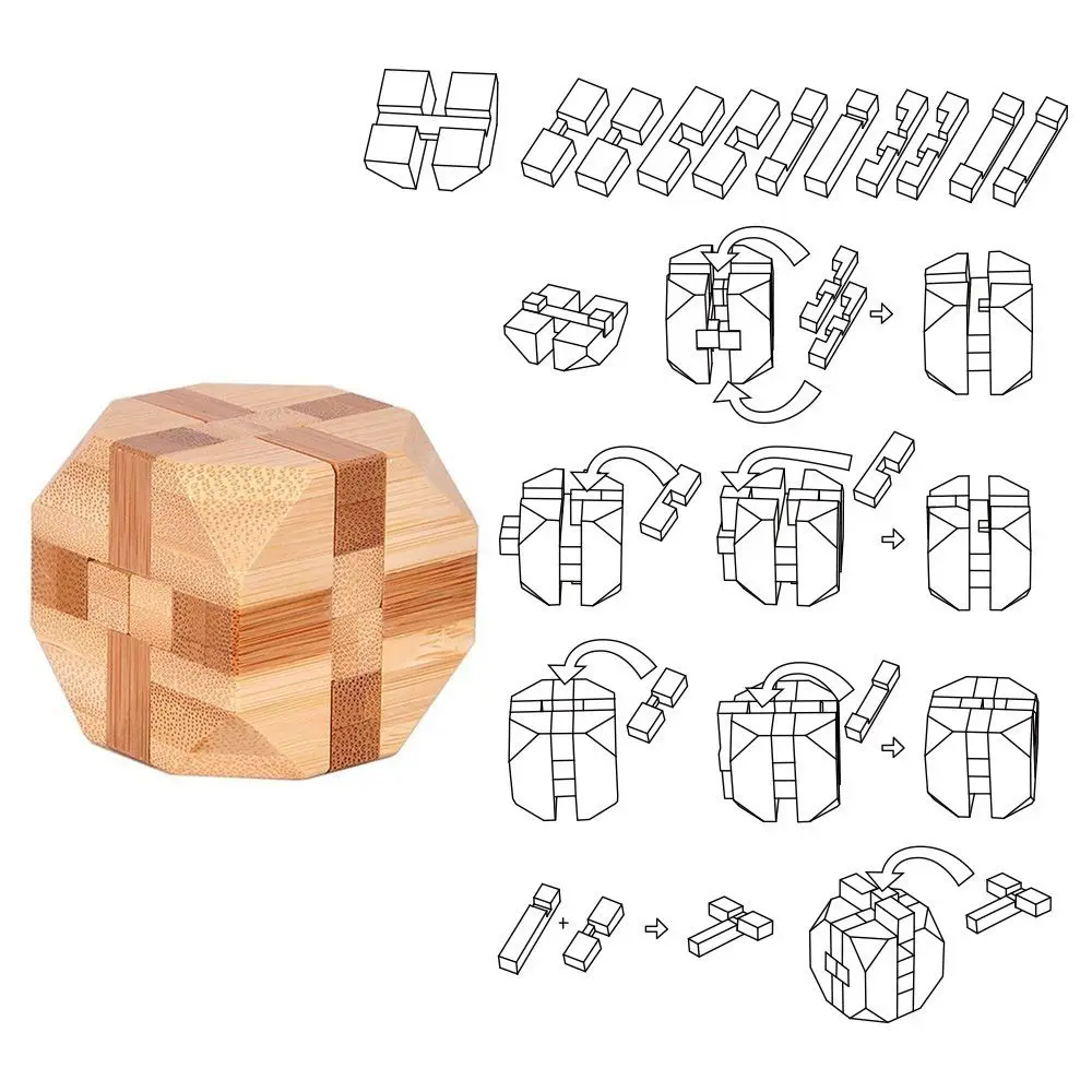 Small Wooden IQ For Adults Kids Children Game Brain Teaser Classic Toys Puzzle Toy Kong Ming Lock