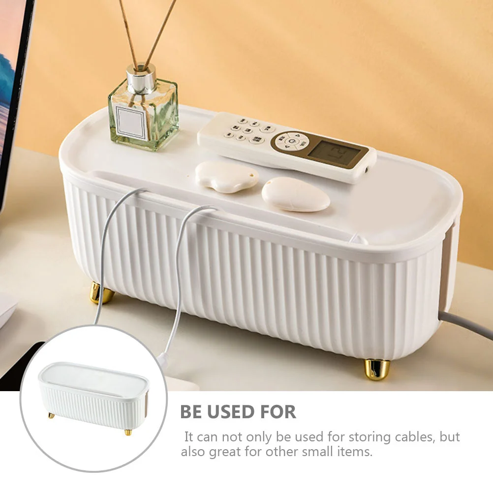 

Storage Bin with Lid Wire Finishing Box Charging Cable Boxes Cord Management Holder Case Bins Lids White