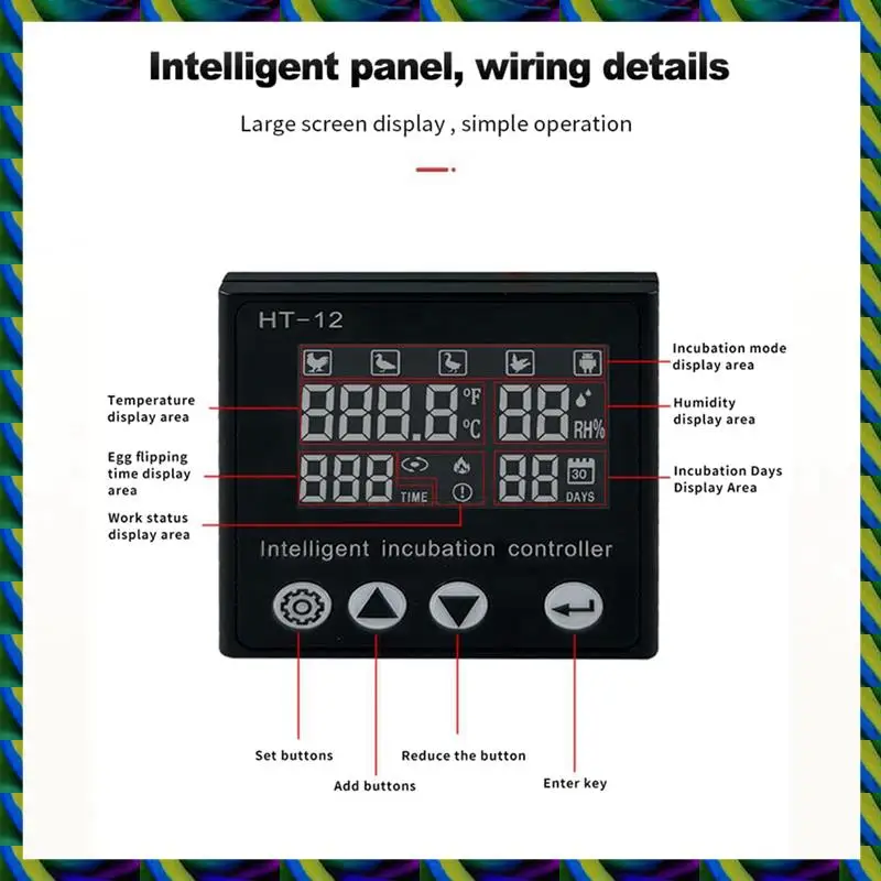 جهاز التحكم بدرجة الحرارة والرطوبة بشاشة LCD HT-12 اليومية، جهاز التحكم في حاضنة الطاقة الشمسية، طاولة التحكم في درجة الحرارة