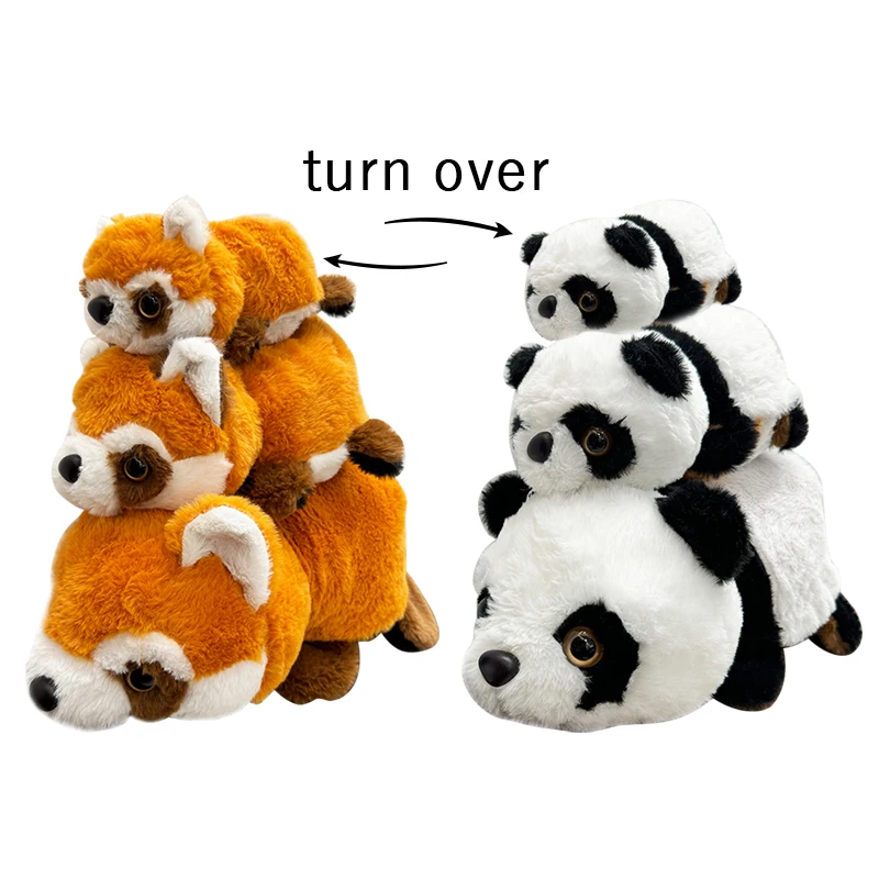 Transforming Flip Panda Toys Cute Animals Red Panda Plush Dolls 2-in-1 Flip Change Raccoon Soft Pillows Children Gifts