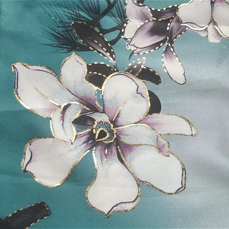 2024 Green Floral Satin Fabric Printed Gauze Printed Transparent Chiffon Polyester Filament Satin Summer Sewing Material