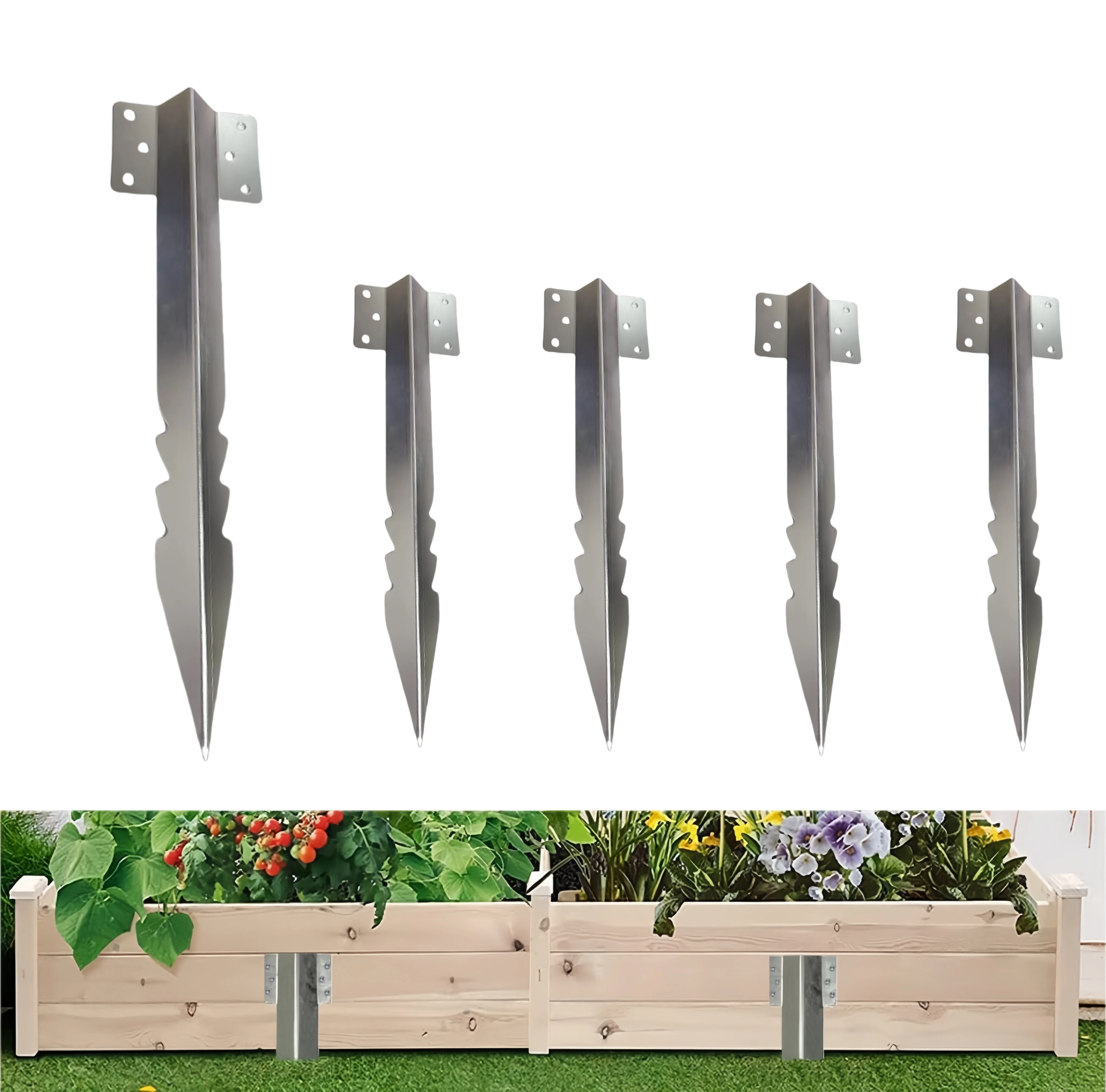 5PCS Fixing Peg Timber Heavy Duty Sleeper Stakes Metal Landscape Edging Stakes for Driveway Garden Edging Timber Planter Raised