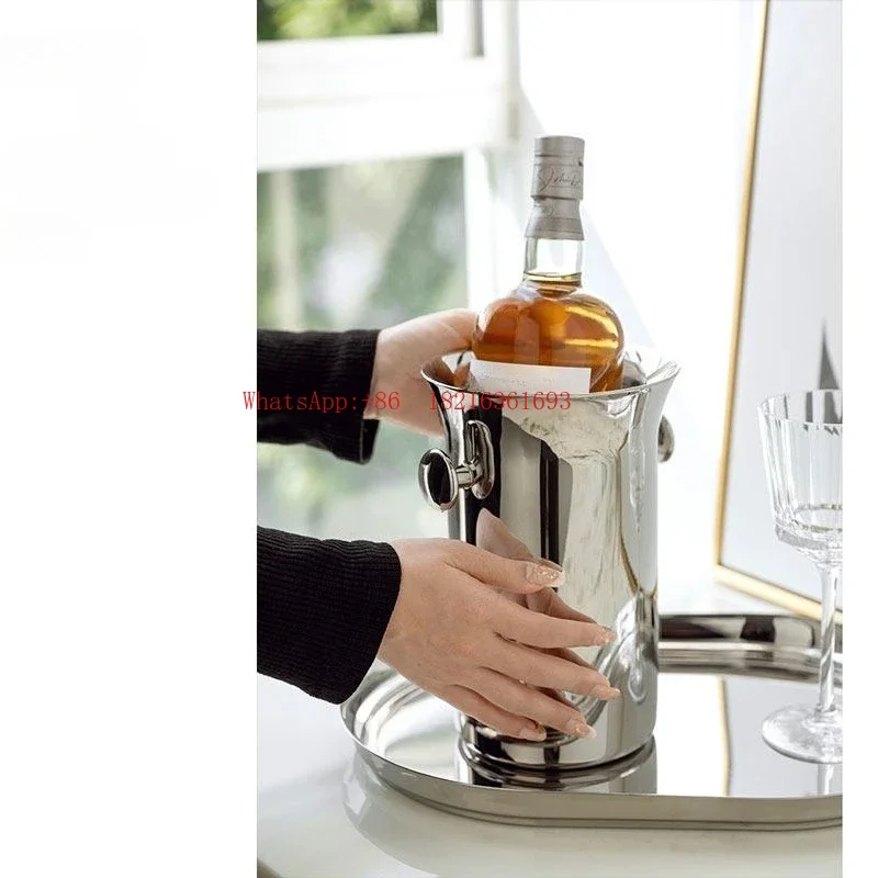 NEW20.26 European Stainless Steel Light Luxury Champagne Bucket, Red Wine Ice Bucket, Hotel Model Room Decoration Ornament