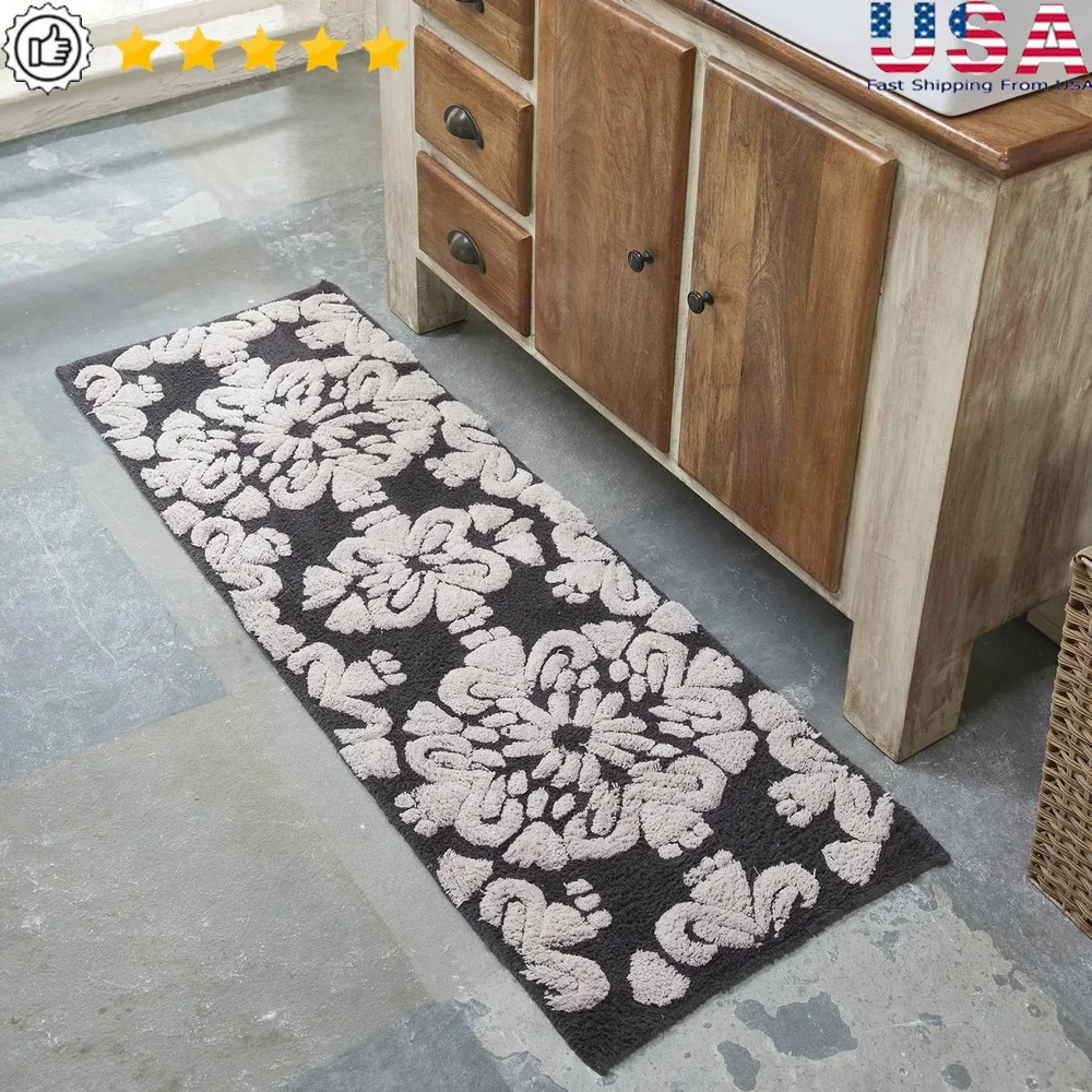 

20x60 коврик для бега для ванной комнаты, 100% хлопок, нескользящий водопоглощающий коврик, который можно стирать в машине, декор для душа и ванны