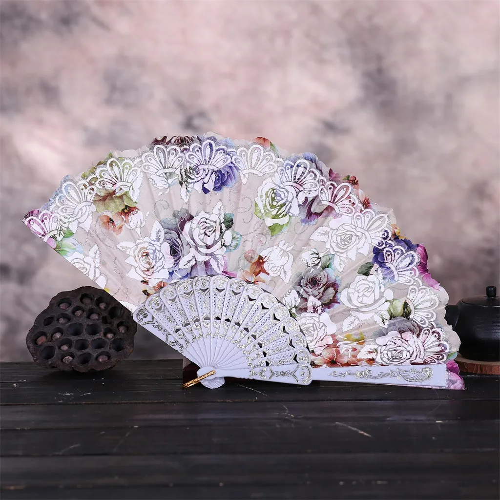 Abanico de seda Vintage con patrón Floral, abanico decorativo de bambú japonés chino para fiesta de boda, abanico de mano para baile, 2024