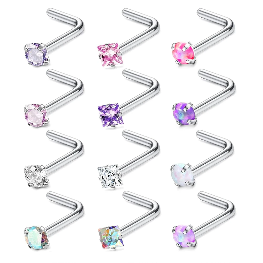 Oapl Cuban Zircon Nose Studs, 12Pcs