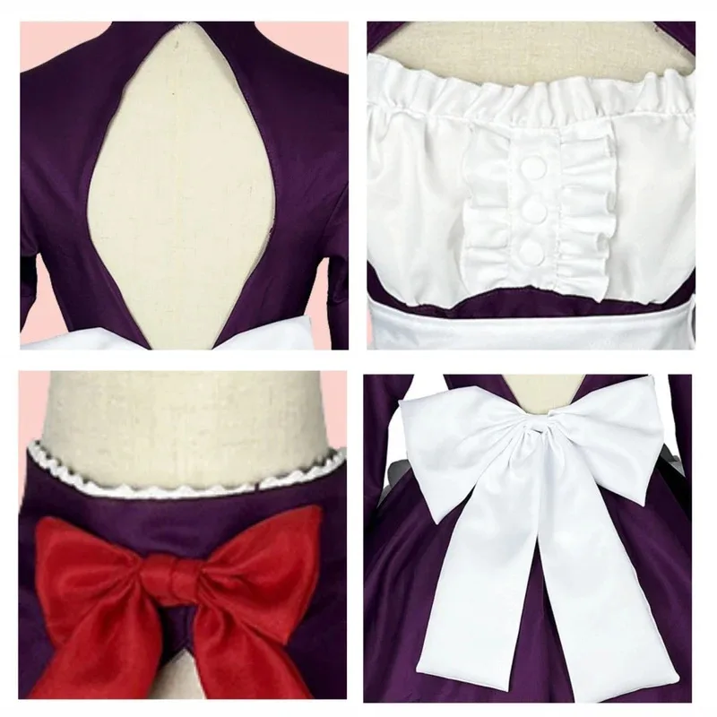 Аниме с высокой посадкой, горничная, Fuku Kamen, карнавальный костюм, маска, парик, фартук, фиолетовое платье Лолиты, наряд на Хэллоуин, женский костюм