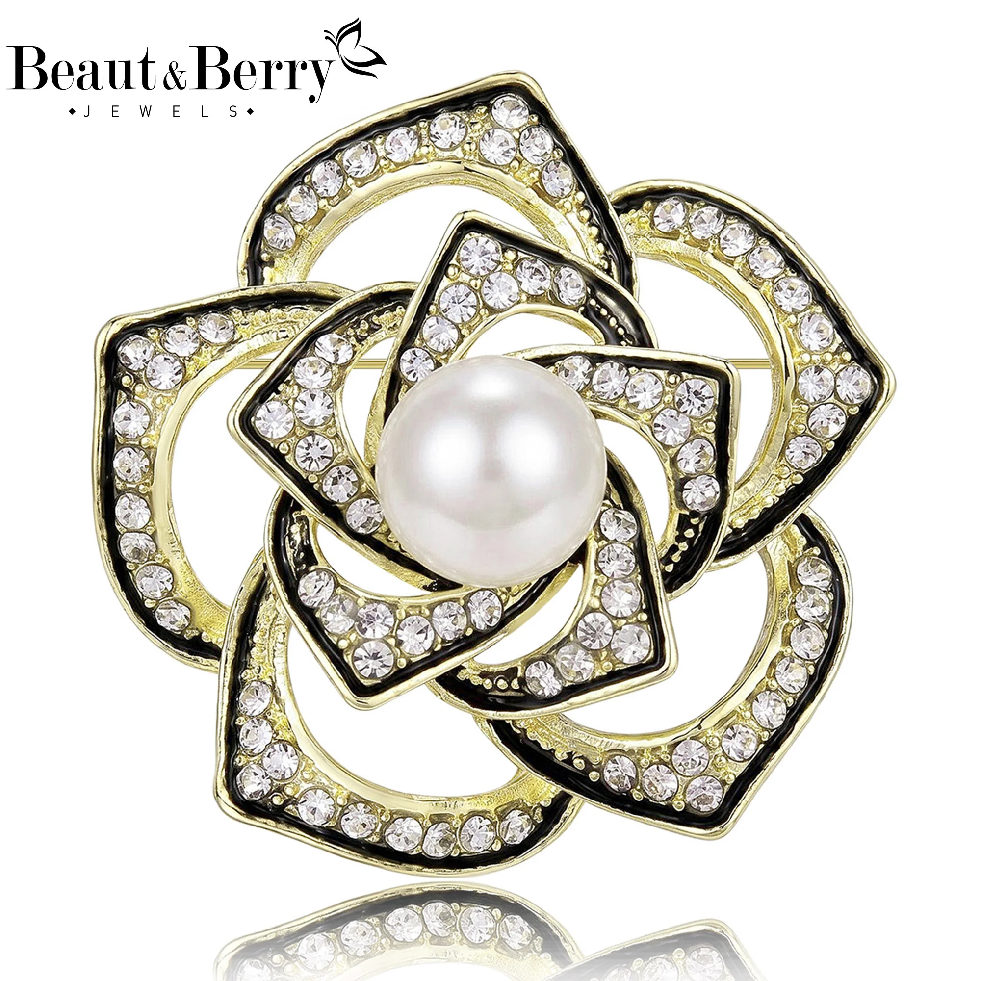 Роскошные броши Beaut&Berry с жемчугом и стразами в виде камелии для женщин и мужчин, повседневные броши в виде растений, украшения для вечеринок, аксессуары, подарки