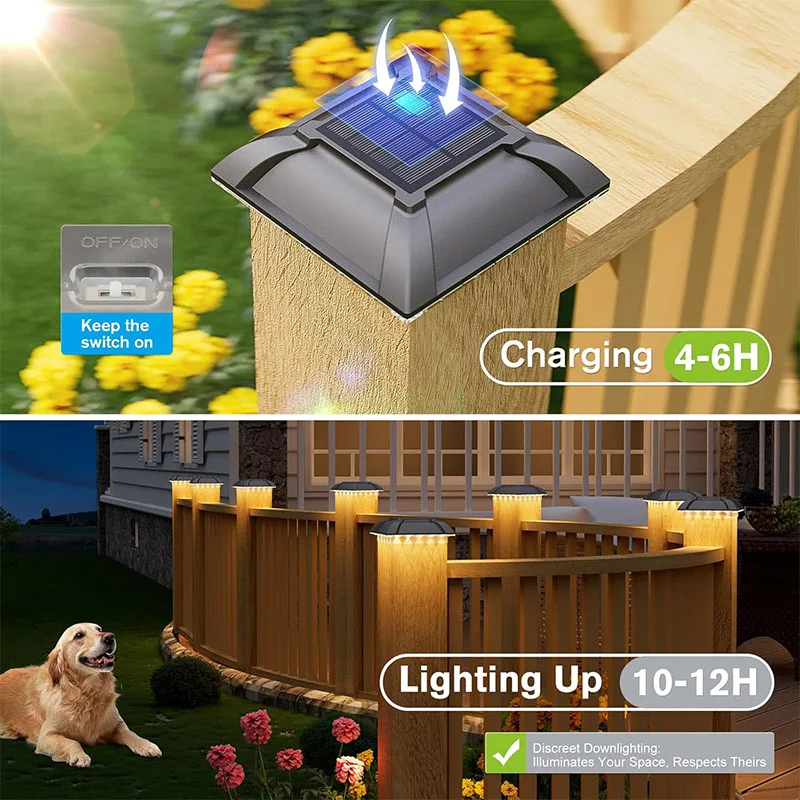 Lámpara Solar LED para Columna, Impermeable IP65, Luz Solar para Jardín, Patio, Iluminación Decorativa Exterior para Postes de Madera de 4 Pulgadas