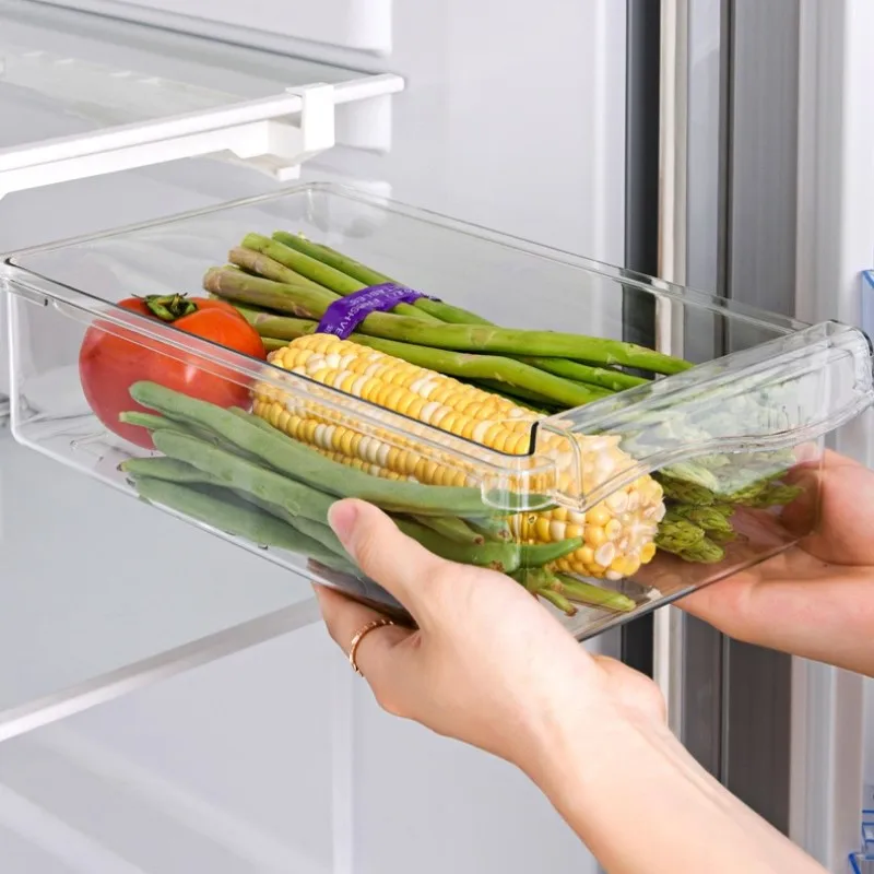 Drawer Type Food Storage Box for Refrigerator Clear Fruit Organizer Rack Holder Under Shelf Slide Plastic Kitchen Container