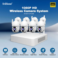 Srihome 4CH PTZ Camera Kit Wireless CCTV System WiFi 2MP IP Cameras Security Two Way Audio NVR Night Video Surveillance Set