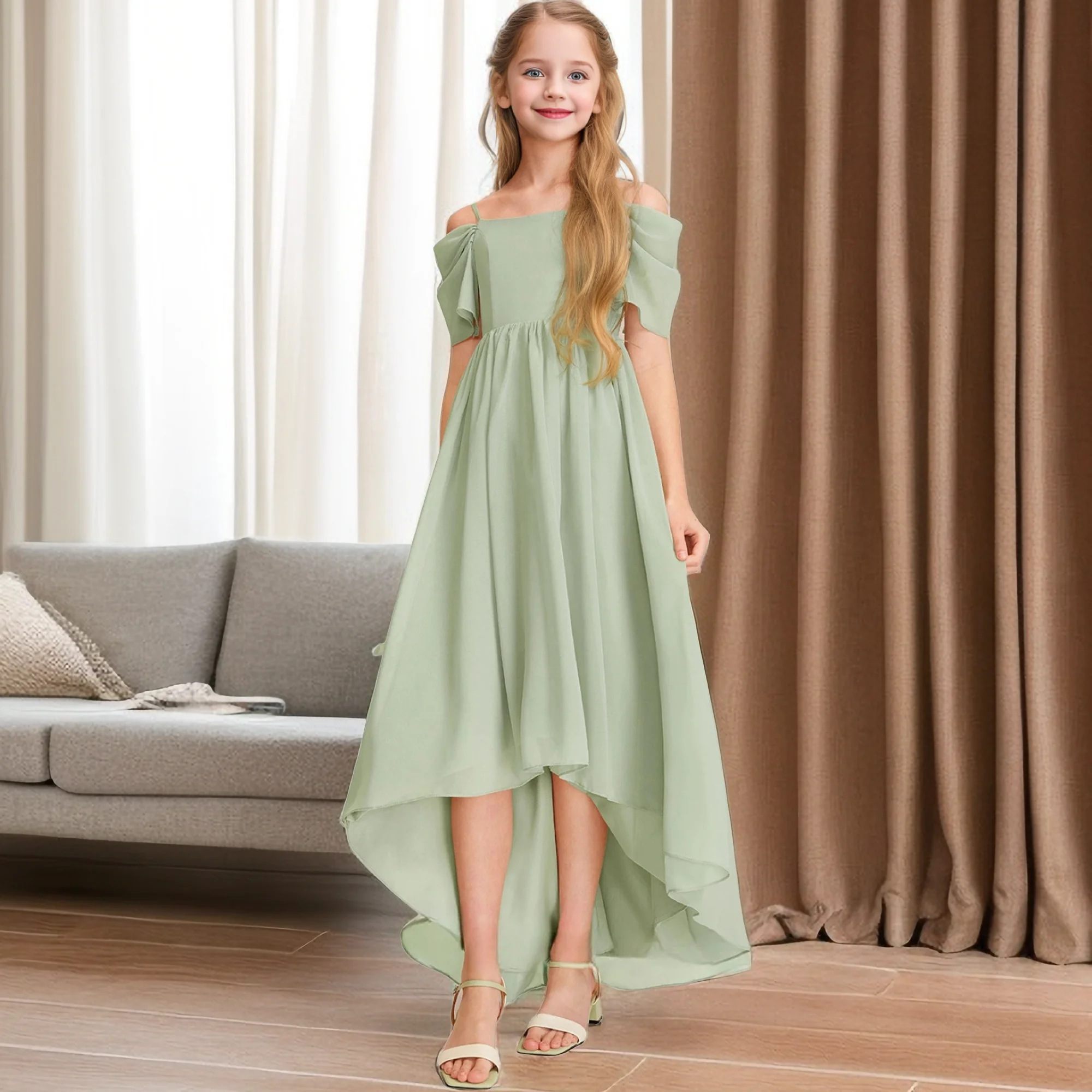 Robe de Demoiselle d'Honneur Junior en Mousseline de Soie pour Enfant, Tenue de Cérémonie de Mariage, de Banquet, de Bal de Nuit, de Soirée, d'Anniversaire