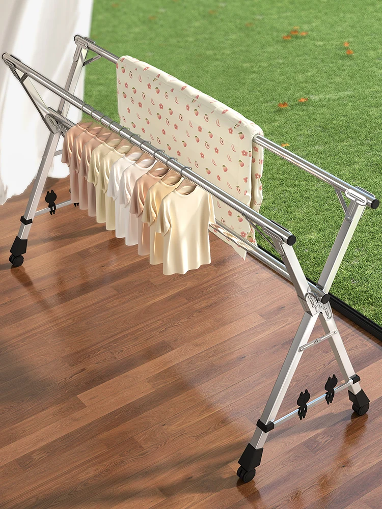 

Simple Stainl Steel Floor-Mounted Indoor Outdoor Clothes Drng Ra Bedroom Balcony Clothesline Quilt Drng Rod Storage ...